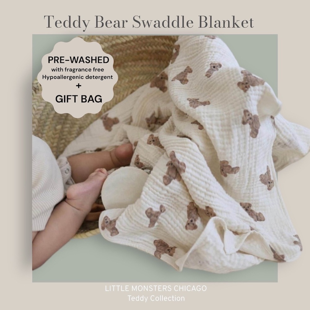 Teddy Bear Blanket breathable Muslin Swaddle NEWBORN Blanket